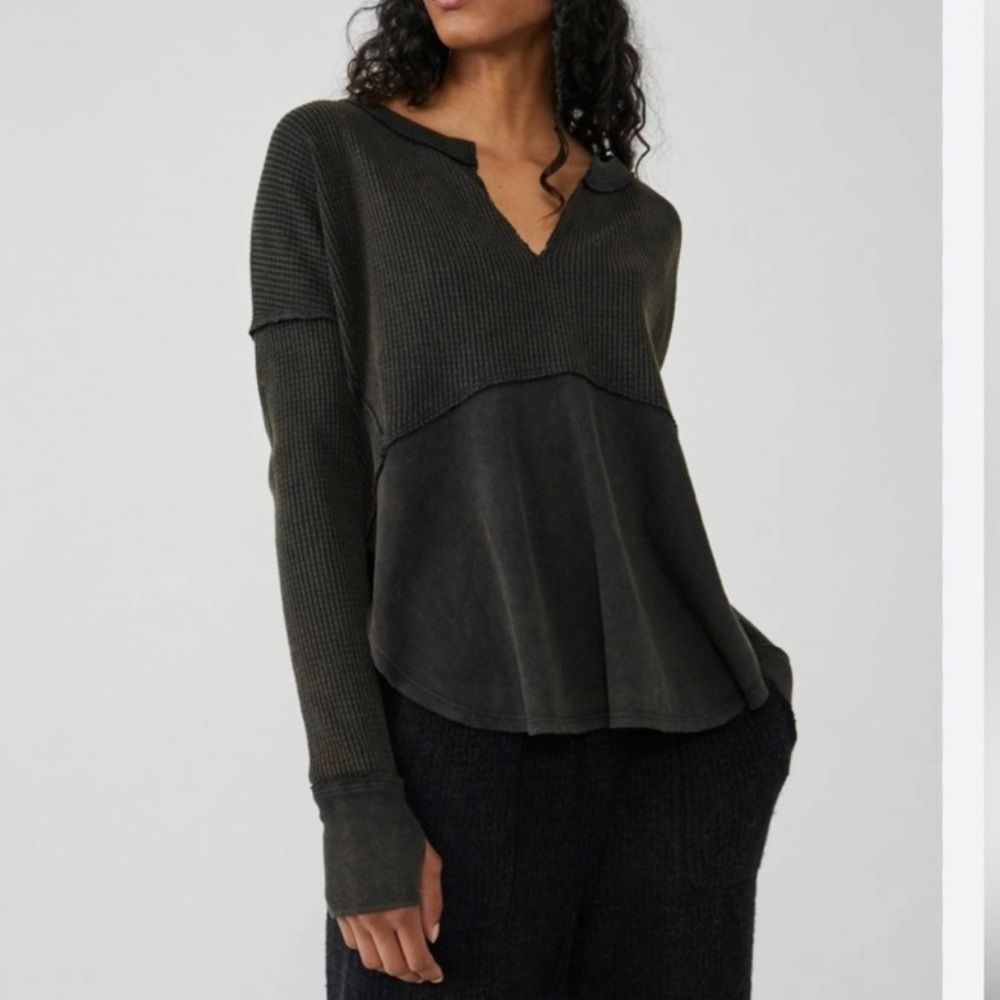 Free People Black Monterey Thermal Top